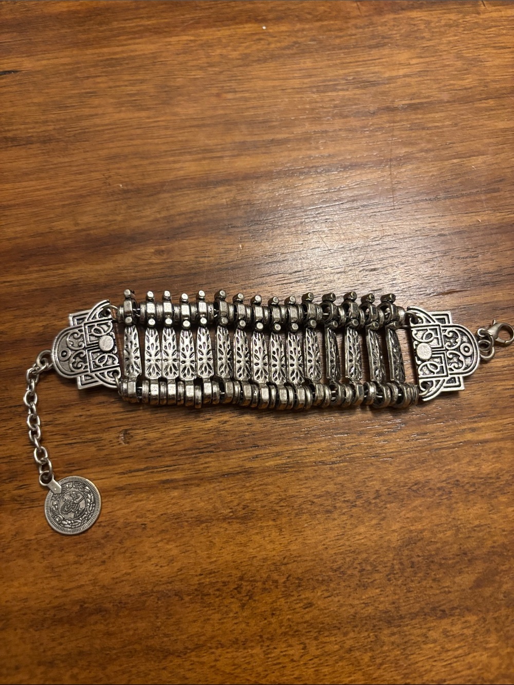 Vintage Ottoman Turkish Metal Coin Bracelet Hook Clasp Silver Tone Festival Boho